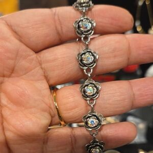 Chic Silver Rose Bracelet with Crystal Highlights
